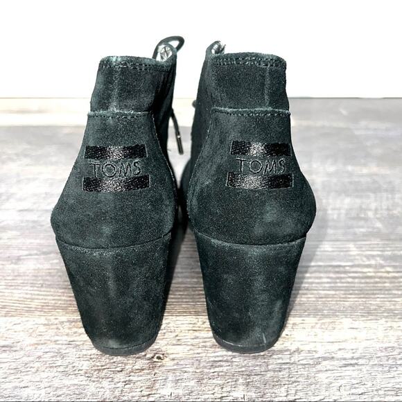 Toms Black suede leather wedged heal lace up ankle boots booties size 10 B84 - Picture 4 of 5